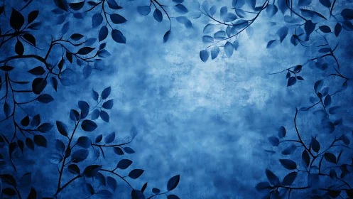 Monochrome botanical vignette with textured cyan diffusion.