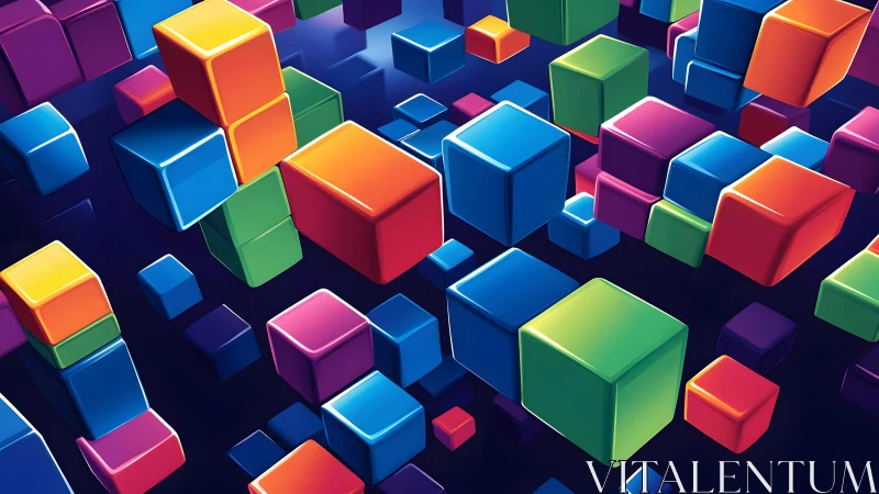 Vibrant 3D cubes forming dynamic geometric abstract space.