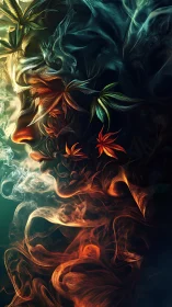 Digital painting portrait woven from botanical flame currents.