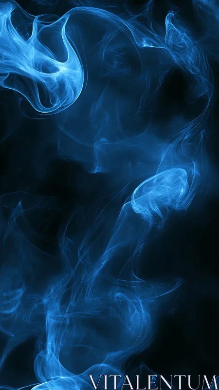 Ethereal blue smoke curls drift upward in dark stillness