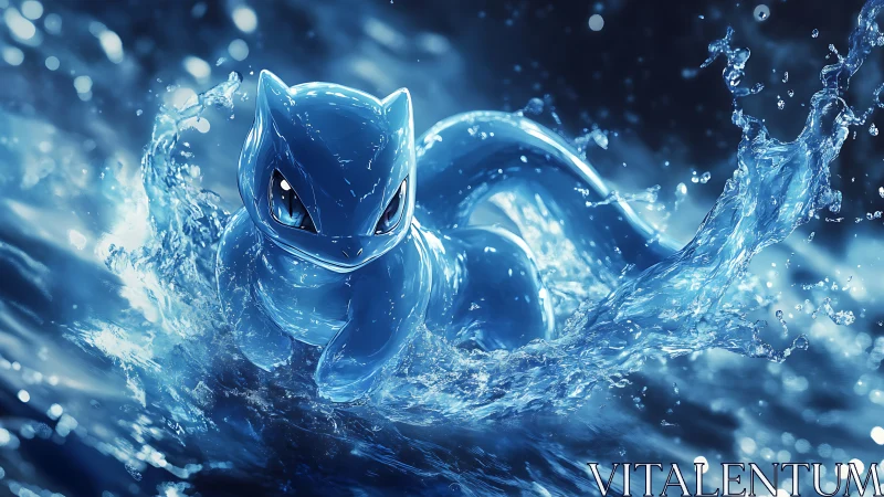 Water creature surges through glowing blue splashes at night
