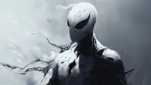 Mysterious white guardian emerging from swirling shadows.