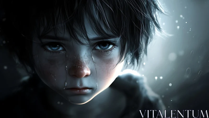 Quiet storm of tears in a child&rsquo;s luminous blue gaze.