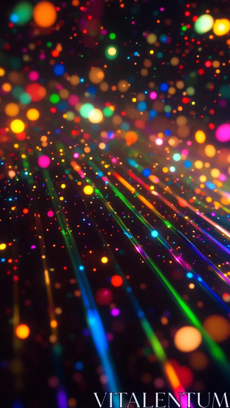 Neon light trails cascade through dense multicolor bokeh field.