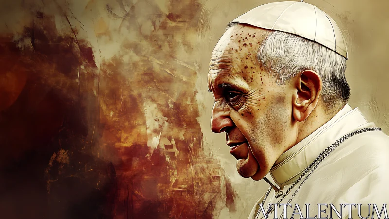 Profile portrait of elderly cleric against abstract sienna field.