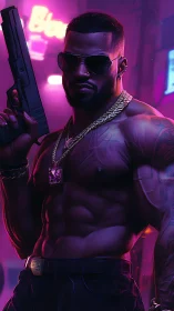 Confident neon street guardian in bold cyberpunk glow.