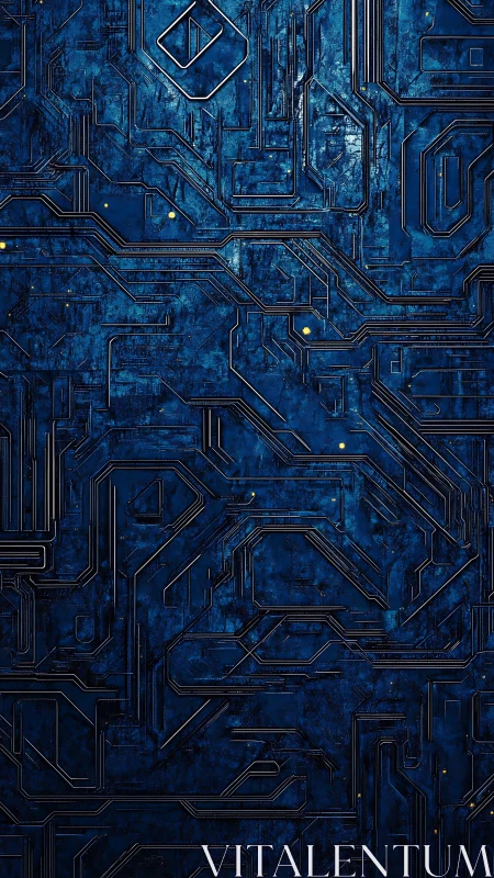 Dark blue circuit board texture with linear pathways.