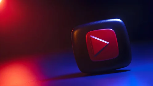 Modern 3D YouTube Play Button Icon in Vibrant Neon Lighting.