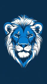 Stylized blue lion head illustration on dark background.