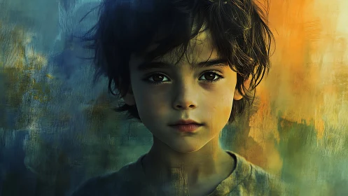 Young child portrait with chromatic light gradient background