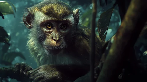 Digital rendering shows young monkey in dense forest habitat