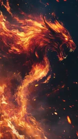 Fiery lupine silhouette emerging from vertical flame column.