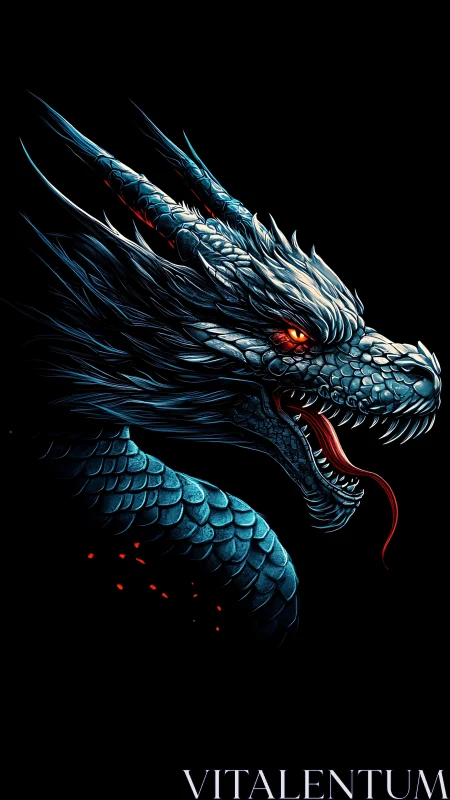 Side profile depicts stylized blue dragon head on black