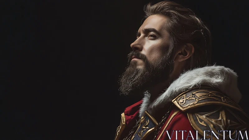 Profile portrait of bearded fantasy commander in ornate armor