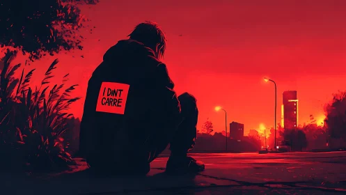 Night-sitting rebel studies the sunset like a burning secret