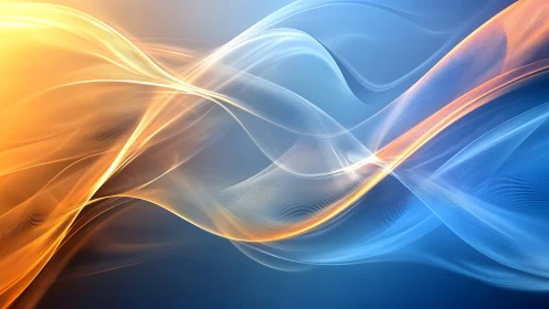 Golden and blue light waves drift together in gentle balance