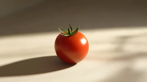 Single ripe tomato under directional soft light with high specular highlights