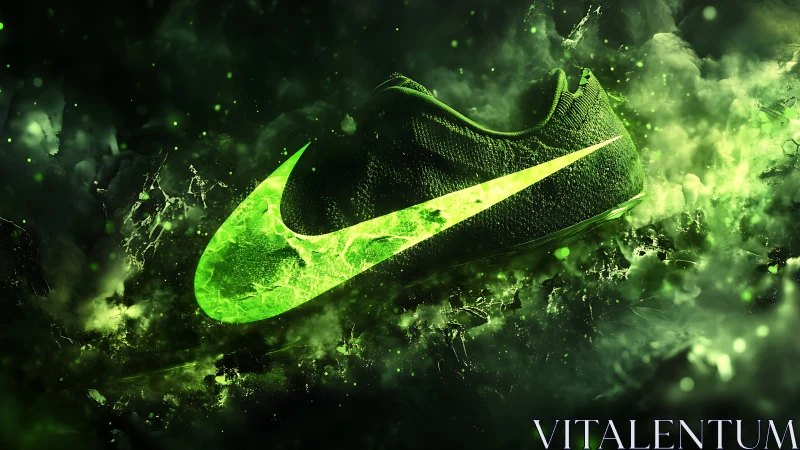 Glowing green sneaker racing through swirling cosmic energy.