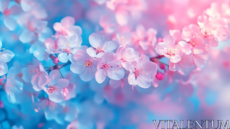 Cherry Blossoms Dance Through Dreamy Pink-and-Blue Twilight Haze
