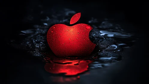 Red Apple Logo in Water.