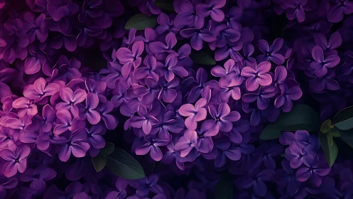 Twilight Lilacs Cascade: Purple Blooms in Velvet Darkness.