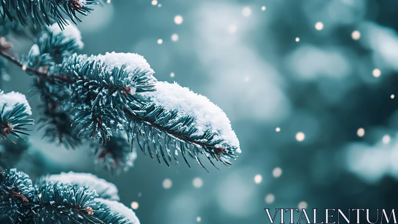 Snow-dusted spruce needles lean into a turquoise hush
