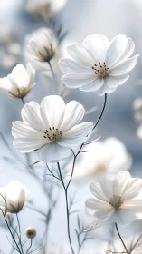 Ethereal White Cosmos Flowers in Soft Focus Composition.