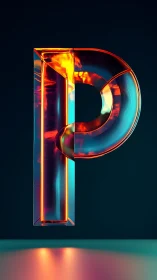 Luminous 3D letter P glows in neon glass against darkness