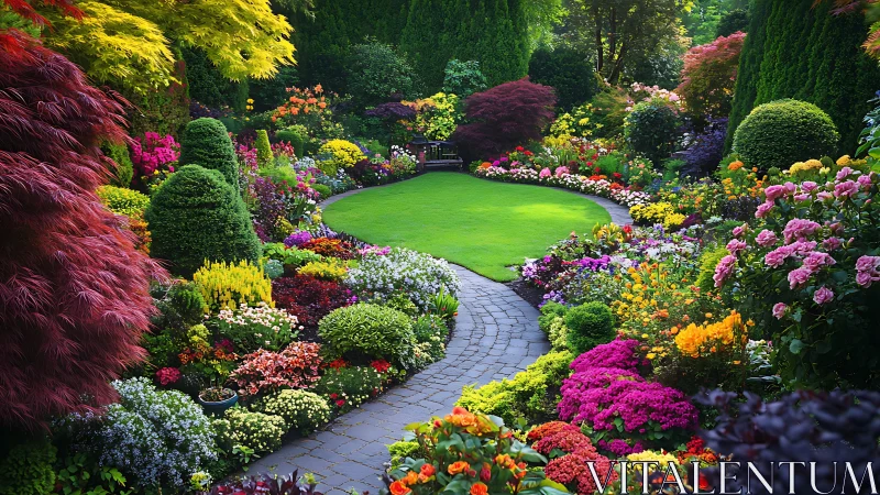 Flower symphony along a winding garden path of endless bloom.