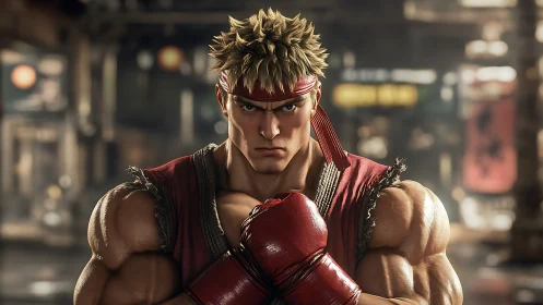 Focused street fighter ready for a heartfelt showdown.