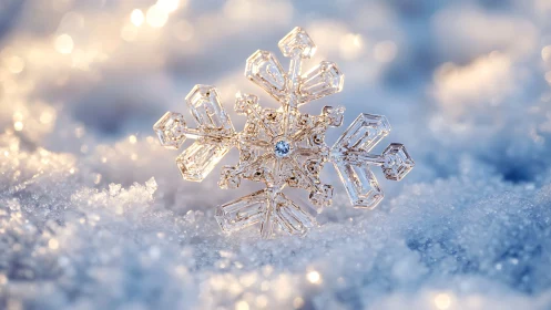 Macro study of crystalline snowflake jewelry in cool bokeh light