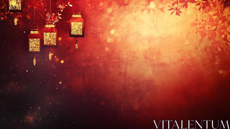 Digital painting of ornate lanterns on warm bokeh backdrop.