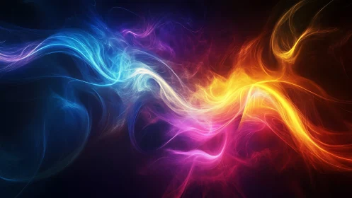 Luminous color streams crossing in radiant abstract space.