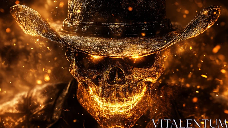 Incandescent skeletal cowboy rendered in high-contrast ember lighting