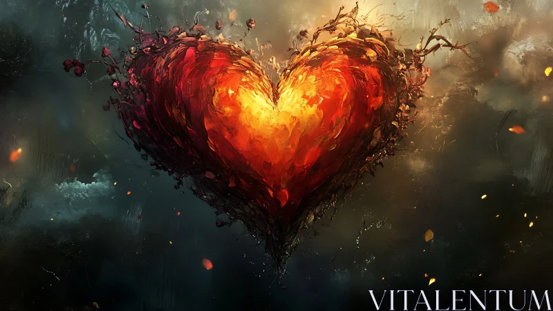 Fiery Heart with Structural Decay in Atmospheric Depth.