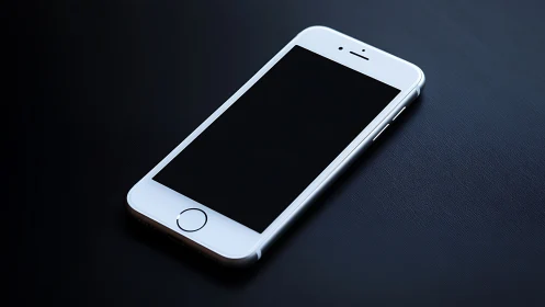 White smartphone displayed on dark textured surface