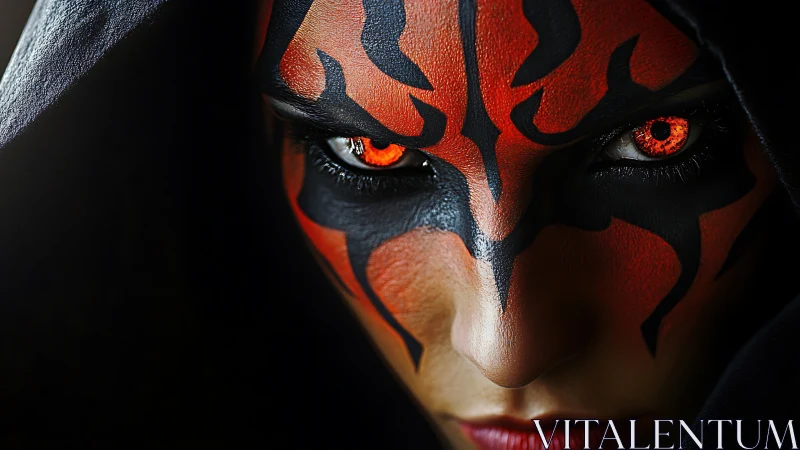 Ember-eyed warrior in fiery mask of shadowed wrath.