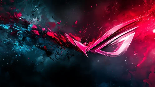 Neon gaming emblem slices through abstract chromatic nebula