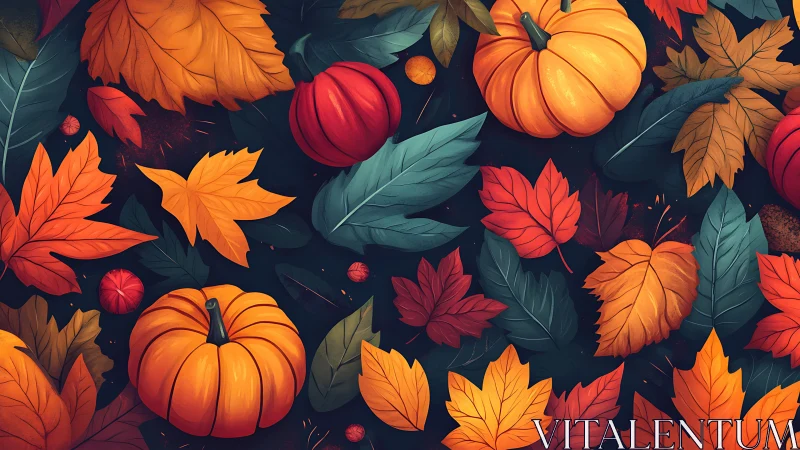 Pumpkins and autumn leaves create a cozy seasonal tapestry