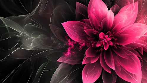 Abstract pink fractal flower on dark fluid background.