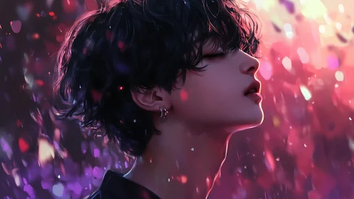 Softly glowing portrait of a dreamer in rose colored light.