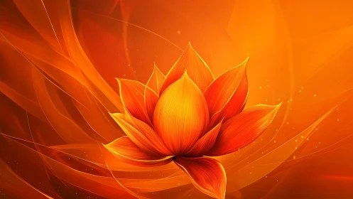 Radiant orange lotus flower on luminous abstract background.
