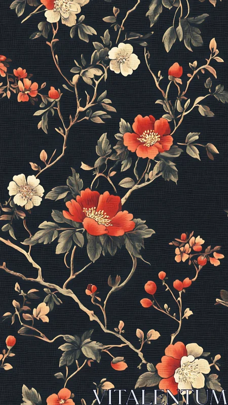 Botanical Florals on Dark Ground. Classic Pattern Design.