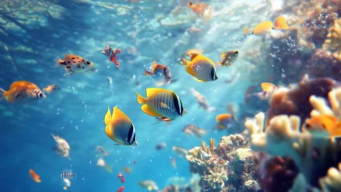 Sunlit butterflyfish drift like painted kites through coral
