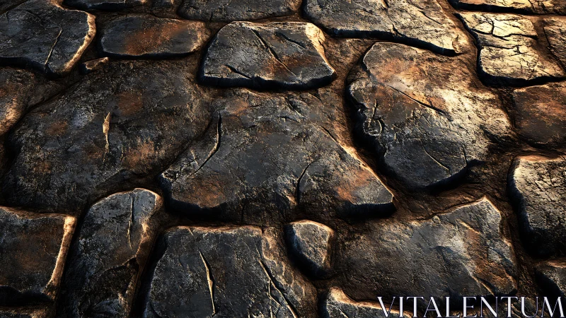 Textured cobblestone ground with warm directional lighting.
