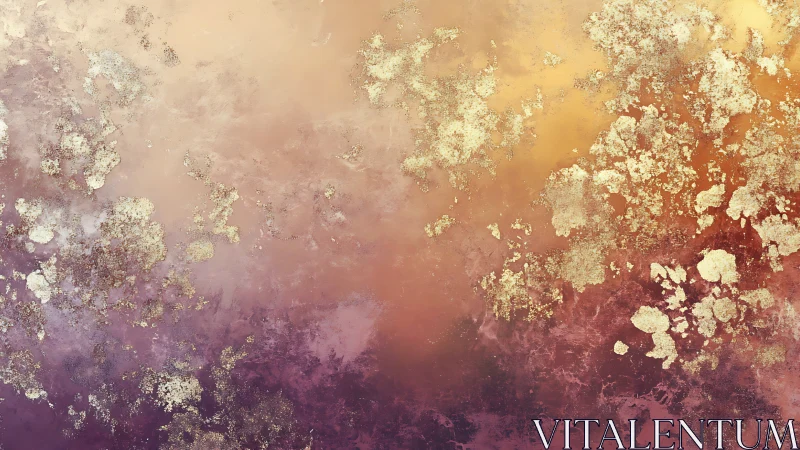 Gold patina abstract over rose and plum gradient field.