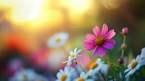 Pink Cosmos Flower in Shallow Focus Field.