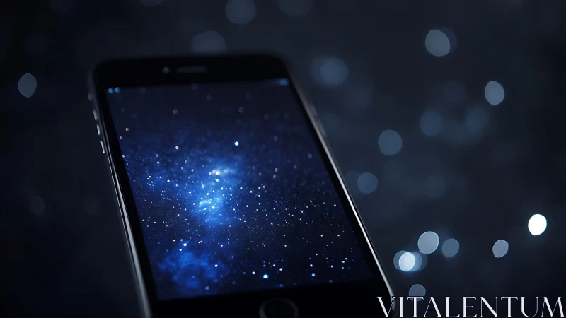 Smartphone display rendering deep blue starfield night sky