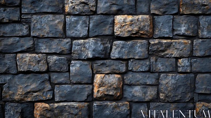 Charcoal stone brick wall with rugged, weathered texture.
