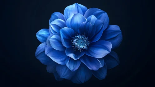 Blue dahlia bloom rendered with luminous digital realism.